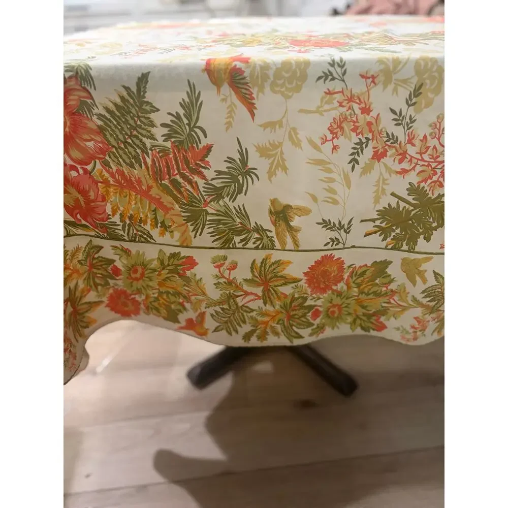 April Cornell Chrissy Floral Tablecloth 54”x54” Breakfast Square Cloth Ecru
